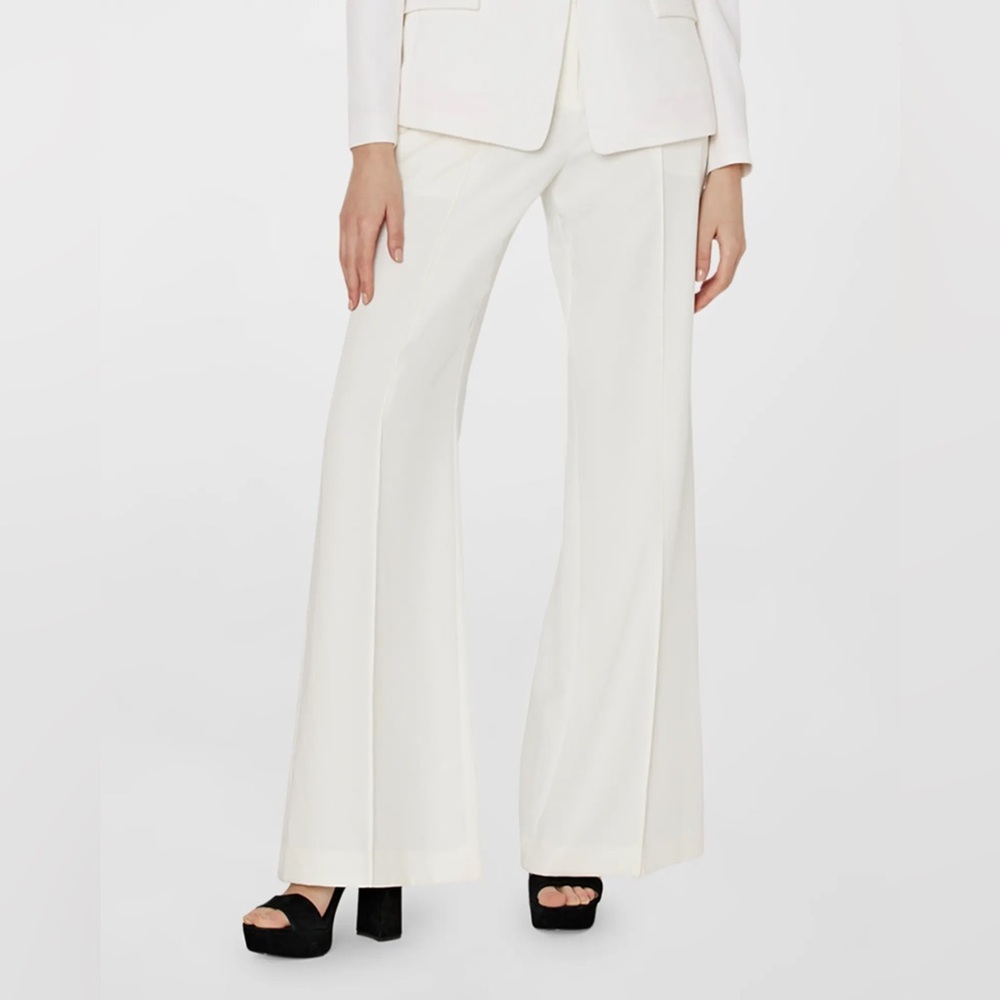 Milly Nash High Rise Wide‎ Leg Cady Pants Size 10 Ecru Off White